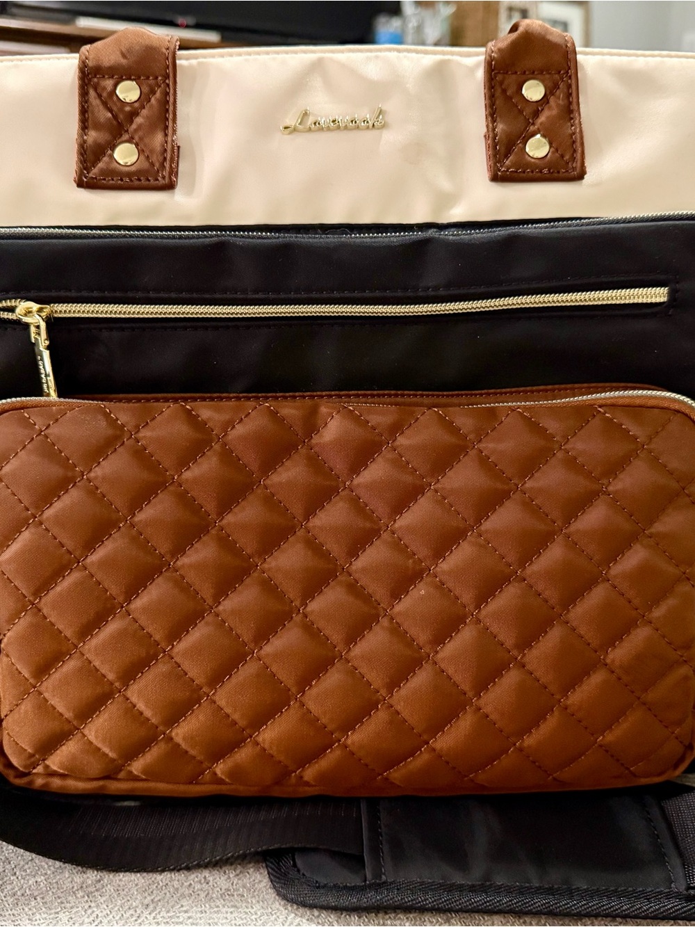Quilted Brown & Cream Baby Bag Tote by Unknown Brand